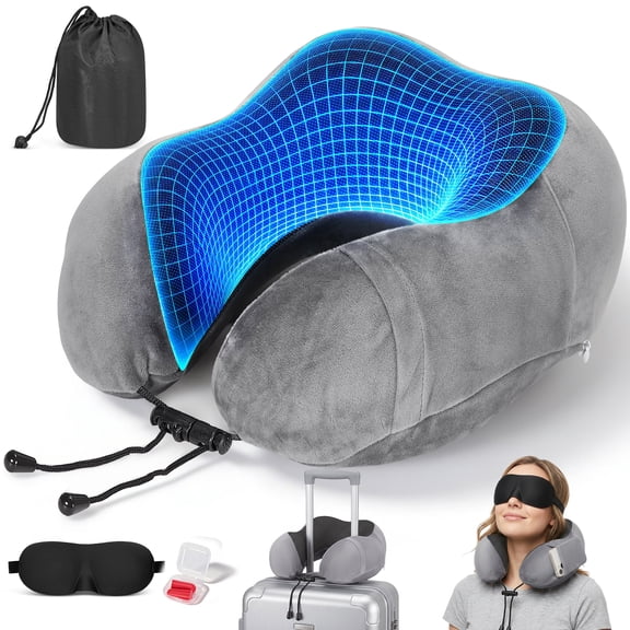 RELOIVE Travel Pillow for Adults Memory Foam Lightweight Neck Pillows for Sleeping on Airplane Gray