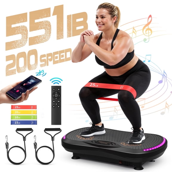 Doulami Vibration Plate Exercise Machine,200 Levels Full Body Workout Vibrating Plate for Body Toning & Weight Management,9 Training Programs,551Lbs Capacity Shake Platform with Resistance Bands