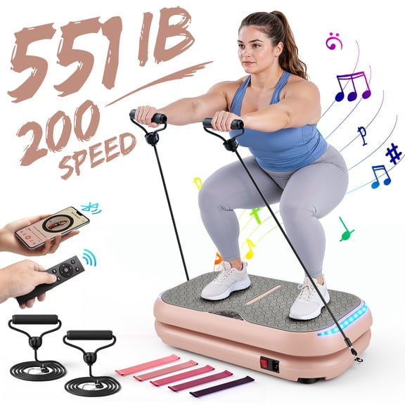Doulami Vibration Plate Exercise Machine, Whole Body Vibration Machine Shaker Platform with Bluetooth Speaker & 7-Color LED Light, 150W Motor, 200 Speed Levels, Remote Control & Resistance Bands Set