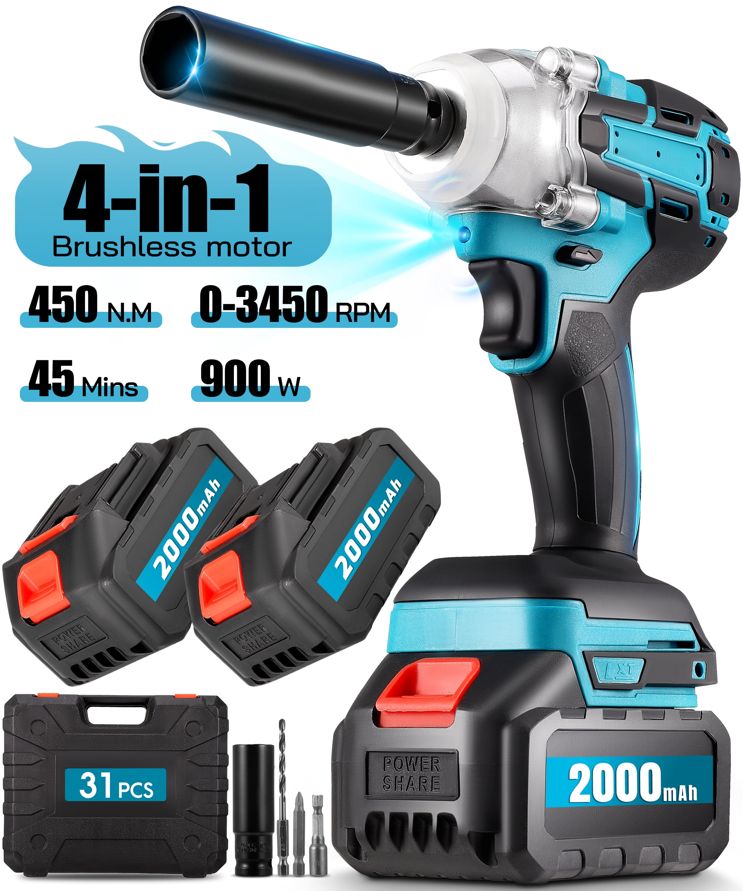 RELOIVE Cordless Impact Wrench 1/2", 553ft-lbs (750N.m) High Torque Impact Wrench with 2x 4.0Ah Batteries Brushless Motor Electric Impact Gun Impact Driver for Car Home