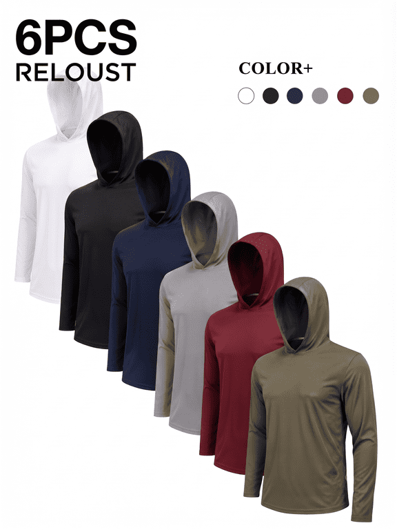 Men's Athletic Hoodies 6 Pack Quick Dry Long Sleeve Running Workout Shirts with Hood