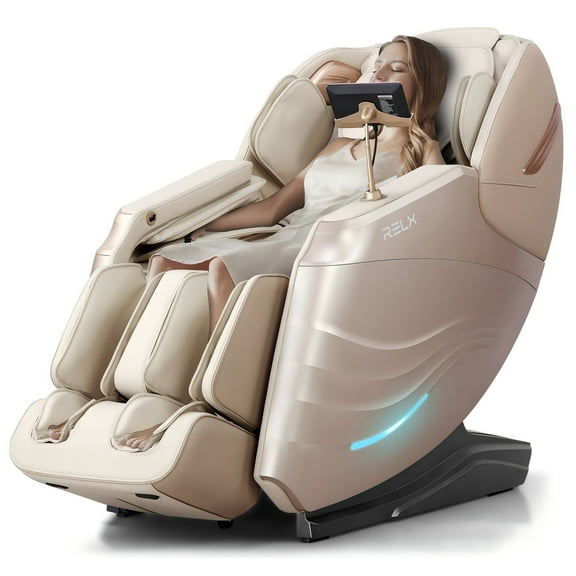 RELX Massage Chair Full Body, Zero Gravity SL-Track Shiatsu Massage Chair with Body Scan, Deep Yoga Stretch, Calfrest Extension, Heat and AI Control(Cream)
