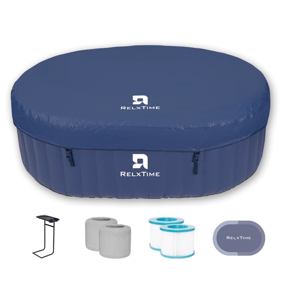RELXTIME 2 Person Oval Inflatable Hot Tub Set, Blue, with bubble jets and heating system