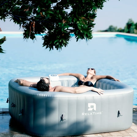 RELXTIME Portable Outdoor Spa, 4-6 Person Inflatable Hot Tub, Square Pool with 130 Massage Jets, 104°F