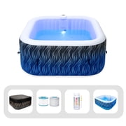 RELXTIME 4-6 Person Inflatable Square Hot Tub Spa Center with Massage Nozzle, Color Changing Led Lights, Built-in Heating Pump, Black