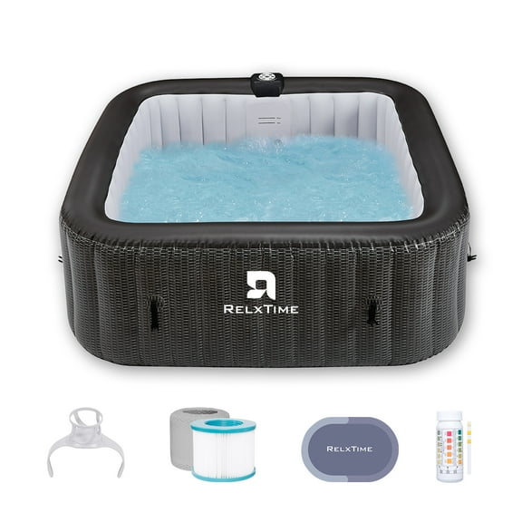 RELXTIME 73" 4-6 Person Inflatable Hot Tub Outdoor Square Spa Pool Built in Heater Pump, 130 Massage Jets, Black
