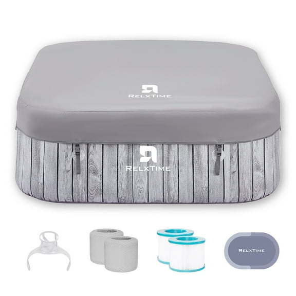 RELXTIME 73" 4-6 Person Inflatable Hot Tub Outdoor Square Spa with 130 Massage Jets, Pool Covers , Insulated Cover, Mat