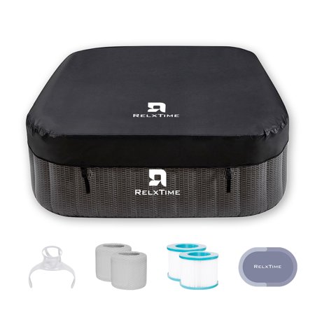 RELXTIME 73" 4-6 Person Inflatable Hot Tub with Energy Efficient Spa Cover/Insulated Cover/Mat