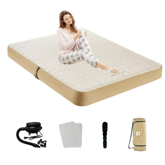 RELXTIME Full Air Mattress Camping Mattress Durable Blow Up Mattress, Electric Pump, Smooth Top Mattress Cover, Inflatable Air Bed Portable Mattress for Tent, Home, Travel & Guests Hiking