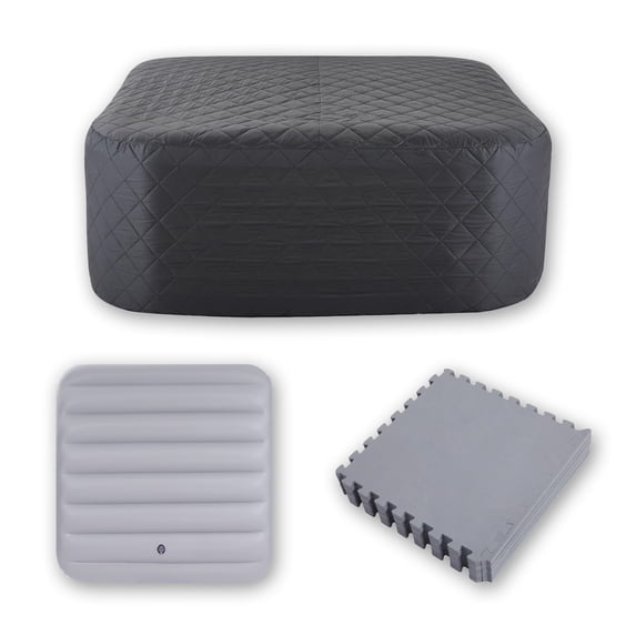 RELXTIME Inflatable Hot Tub Insulation Cover Set, CEC Set for 61-inch Square Inflatable Hot Tub, Outdoor Spa Pool Cover Covers,Floor Mat, Insulated Cover