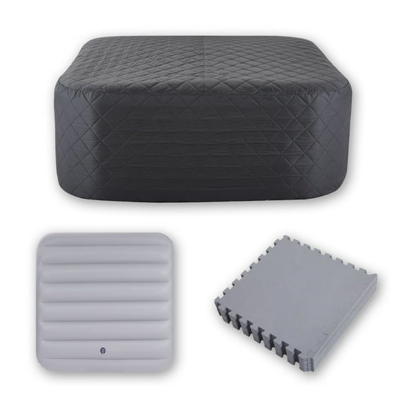 RELXTIME Inflatable Hot Tub Insulation Cover Set, CEC Set for 61-inch Square Inflatable Hot Tub, Outdoor Spa Pool Cover Covers,Floor Mat, Insulated Cover