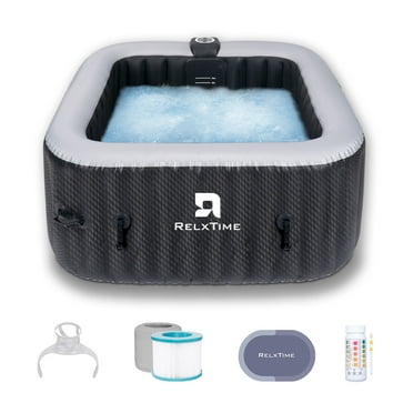 RELXTIME Inflatable Hot Tub Spa Square Portable Outdoor Pool with 120 Massage Jets for 2-3 Person, Black