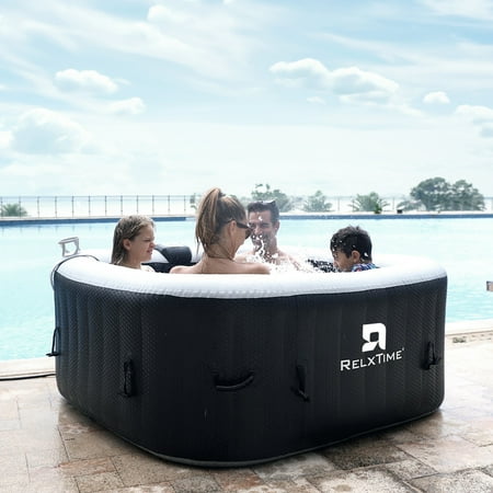 RELXTIME Inflatable Hot Tub Spa Square Portable Outdoor Pool with 120 Massage Jets for 2-3 Person, Black