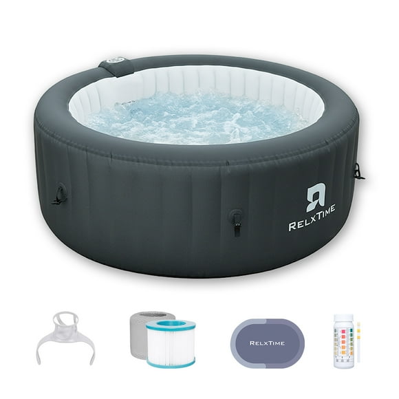 RELXTIME Inflatable Hot tub 2-4 Person Portable Blow Up Square Outdoor Spa, 110 Bubble Air Jets, 2 Filter Cartridges