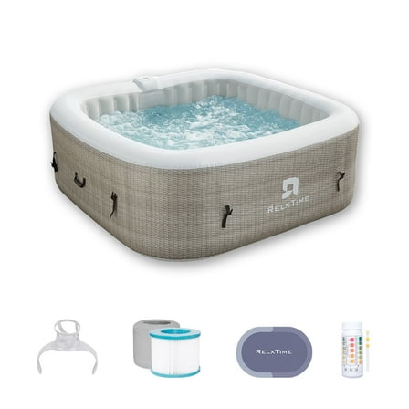 RELXTIME Inflatable Outdoor Hot Tub for 6 Person Square Spa with 120 Bubble Jets, Filter Cartridges