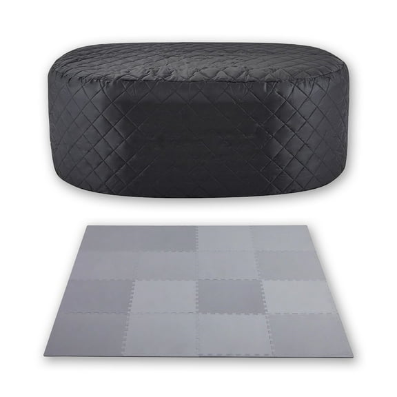 RELXTIME Insulated Cover Set for Oval Inflatable Hot Tubs, CEC Set for 74-Inch Inflatable Hot Tubs, Outdoor Spa Cover Sets, Floor Mats