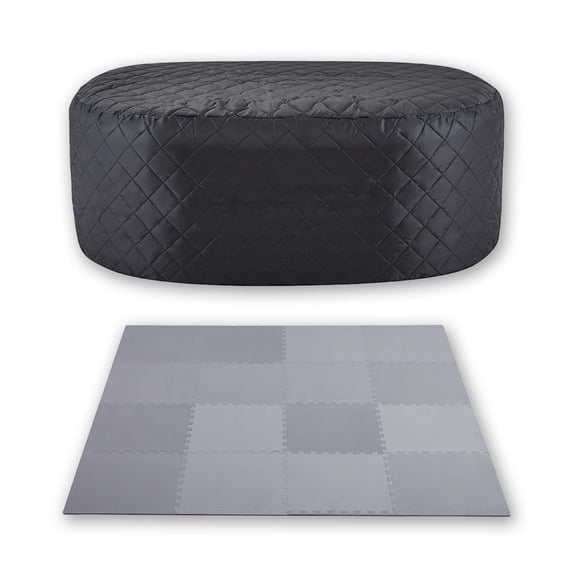 RELXTIME Insulated Cover Set for Oval Inflatable Hot Tubs, CEC Set for 74-Inch Inflatable Hot Tubs, Outdoor Spa Cover Sets, Floor Mats
