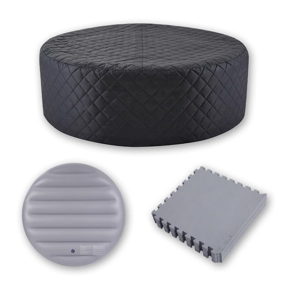 RELXTIME Insulated Cover Set for Round Inflatable Hot Tubs, CEC Set for 71-inch Inflatable Hot Tubs, Outdoor Spa Covers, Insulated Covers, Floor Mats