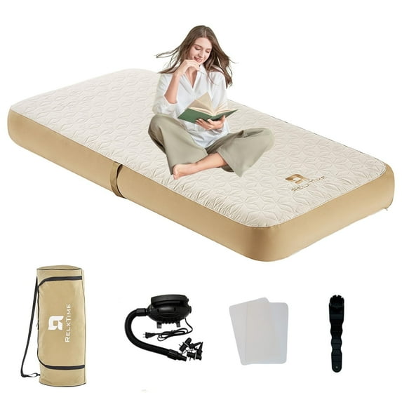 RELXTIME Twin Blow Up Bed Mattress, Portable Inflatable Mattress Cot Floor Air Bed for Kids and Adults with Electric Pump, for Travel Camping, Sleepovers, Home