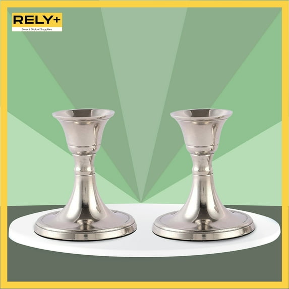 RELY+ 3" Candlestick Holders Set of 2 Taper Decorative Candle Holders for home decor Silver