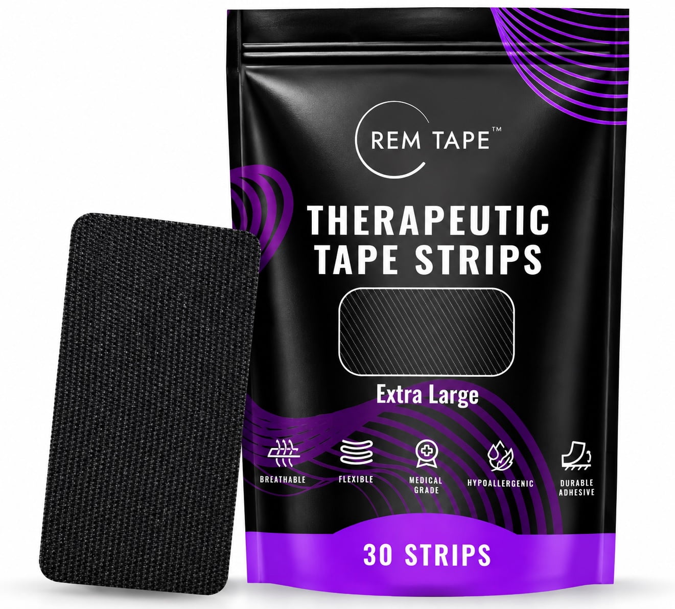REM Tape - Mouth Tape For Sleeping - Extra Large (30 Pack). Strong Hold, Gentle Removal. Latex Paraben & BPA Free. CPAP & Beard Friendly. One Month Supply!