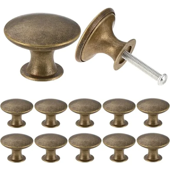 REMAKE 12-pack vintage chic antique brass cabinet knobs for kitchen, furniture, doors, round 30mm