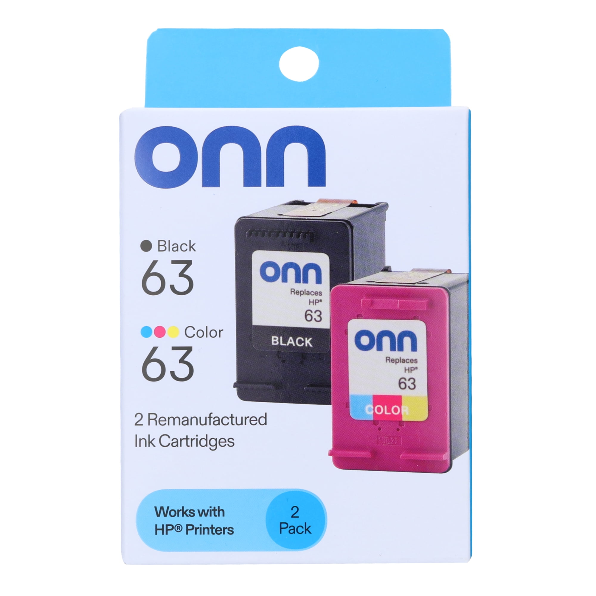 onn Inkjet Printer Cartridges for HP 63 , Black and Color, 2 Pack