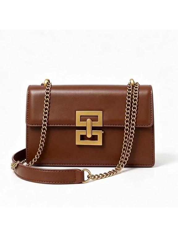 REMANLAN Women's Brown Chain Crossbody Bag with Gold Hardware Elegant Shoulder Purse for Party Evening Wear