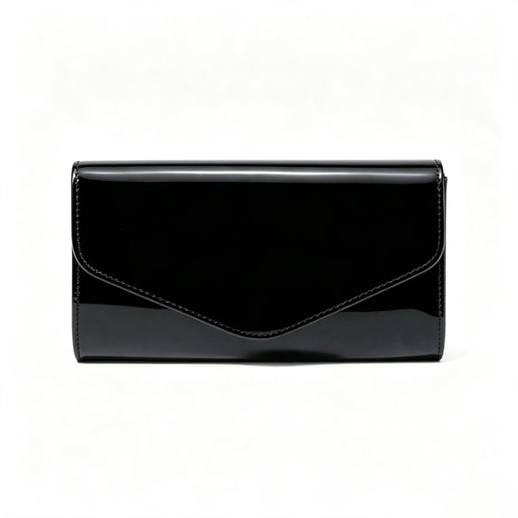 REMANLAN Women's Glossy Patent Leather Envelope Evening Clutch Purse, Black