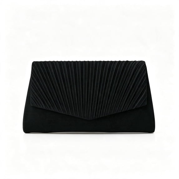 REMANLAN Women's Pleated Satin Evening Clutch Purse with Detachable Chain Strap, Black
