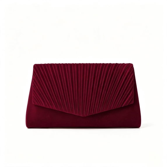 REMANLAN Women's Pleated Satin Evening Clutch Purse with Detachable Chain Strap, Burgundy