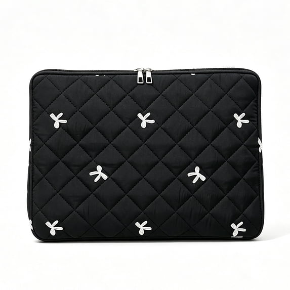 REMANLAND Adult Bow Detail Satin Quilted Laptop Sleeve, Black