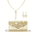 thumbnail image 1 of REMANLAND Champagne Gold Glitter Formal Clutch Bag, Matching Teardrop Crystal Necklace Earrings Bracelet Jewelry Set for Wedding Banquet, 1 of 7