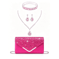 thumbnail image 1 of REMANLAND Hot Pink Glitter Evening Clutch Purse, Full Matching Crystal Jewelry Set Necklace Earrings Bracelet for Prom Wedding Cocktail, 1 of 8