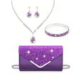 thumbnail image 1 of REMANLAND Purple Sparkle Envelope Evening Clutch with Rhinestone Jewelry Set, Matching Drop Earrings Necklace Bangle Women Formal Party Handbag, 1 of 7