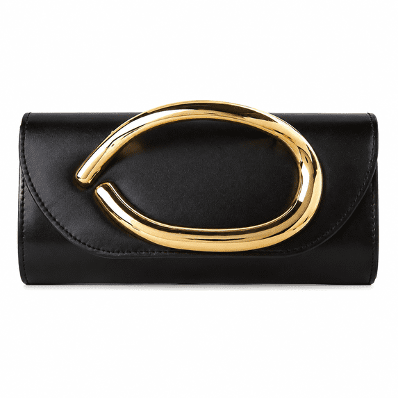 REMANLAND Women's Envelope Clutch Bag with Gold-Tone Oval Accent, Black