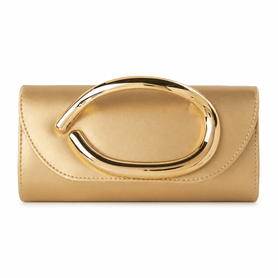 REMANLAND Women's Envelope Clutch Bag with Gold-Tone Oval Accent, Gold