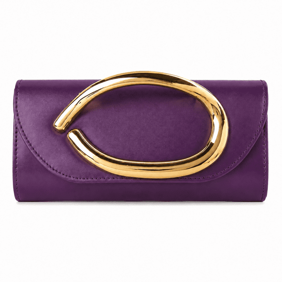 REMANLAND Women's Envelope Clutch Bag with Gold-Tone Oval Accent, Purple