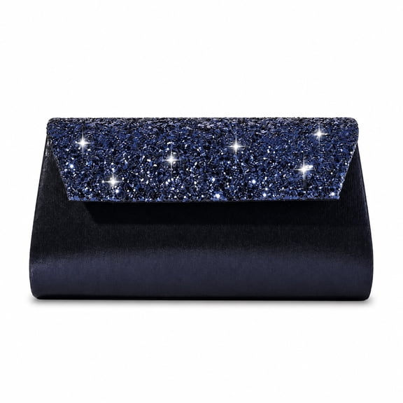 REMANLAND Women's Evening Clutch with Sparkling Foldover Flap, Navy Blue