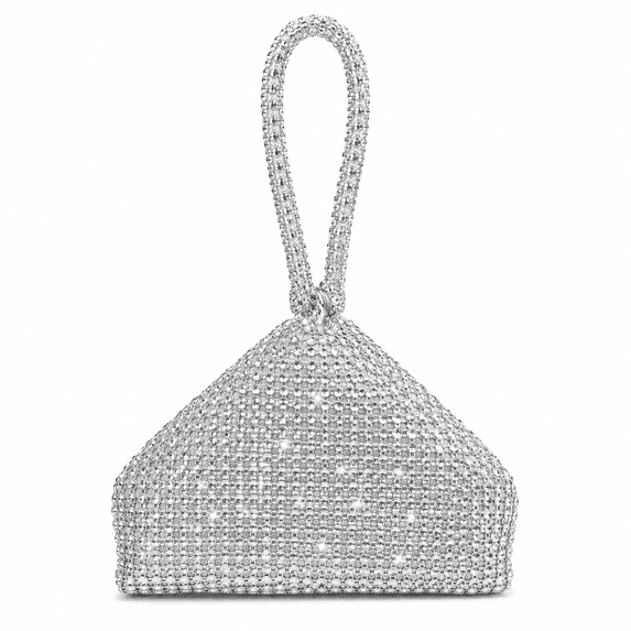 REMANLAND Women's Metallic Bead-Textured Geometric Wristlet Evening Handbag with Integrated Loop Handle, Silver