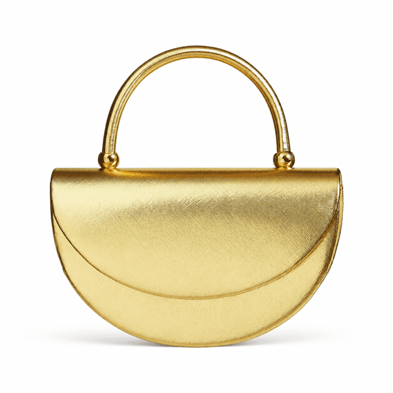 REMANLAND Women's Metallic Half-Moon Evening Handbag with Structured Top Handle, Gold