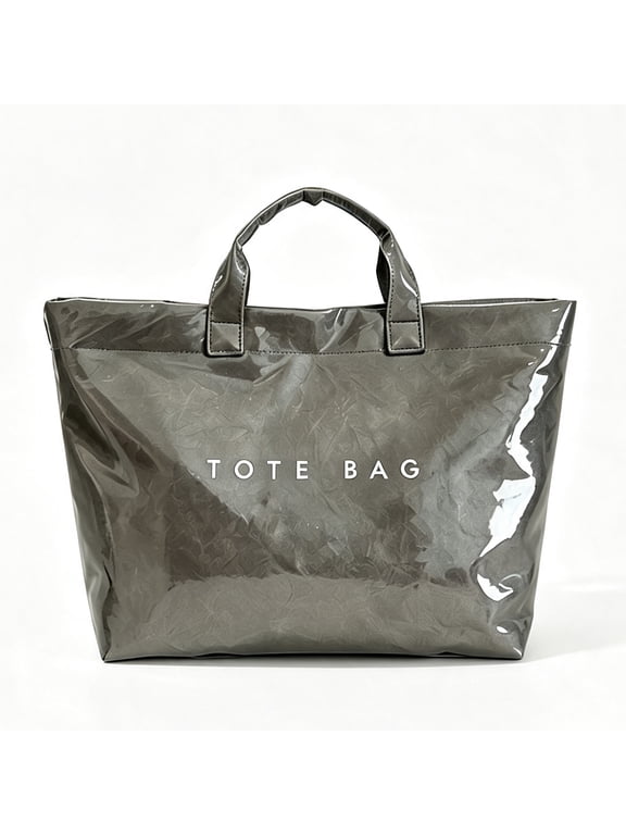 Women's PVC Letter Print Tote Handbag, Gray