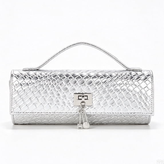 REMANLAND Women's PVC Snake Print Tote Clutch, Silver