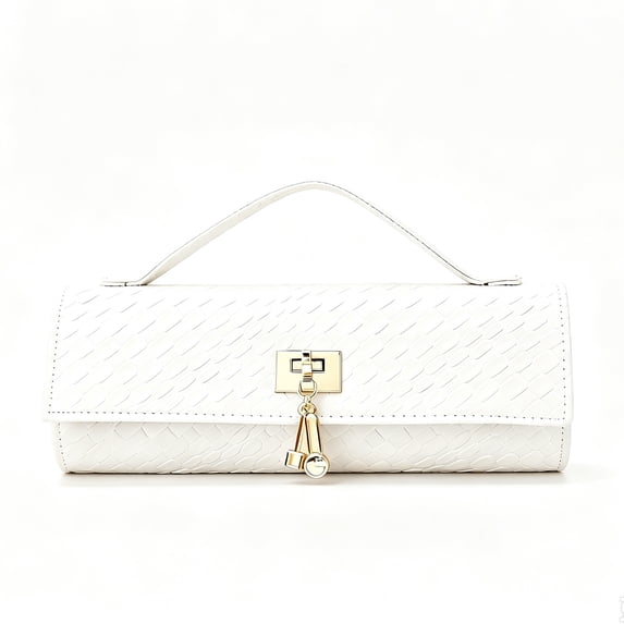 REMANLAND Women's PVC Snake Print Tote Clutch with Detachable Chain Strap, White
