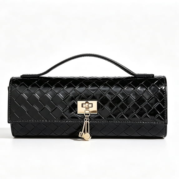 REMANLAND Women's PVC Tote Clutch Bag with Detachable Chain Strap, Black