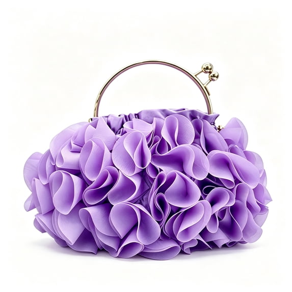 REMANLAND Women's Satin Floral Evening Clutch Purse, Purple