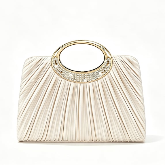 REMANLAND Women's Satin Pleated Evening Clutch Bag, Beige