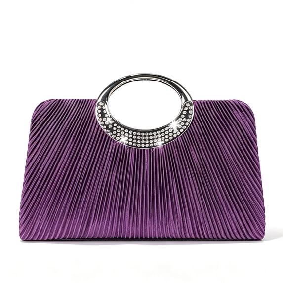 REMANLAND Women's Satin Pleated Evening Clutch Bag, Purple