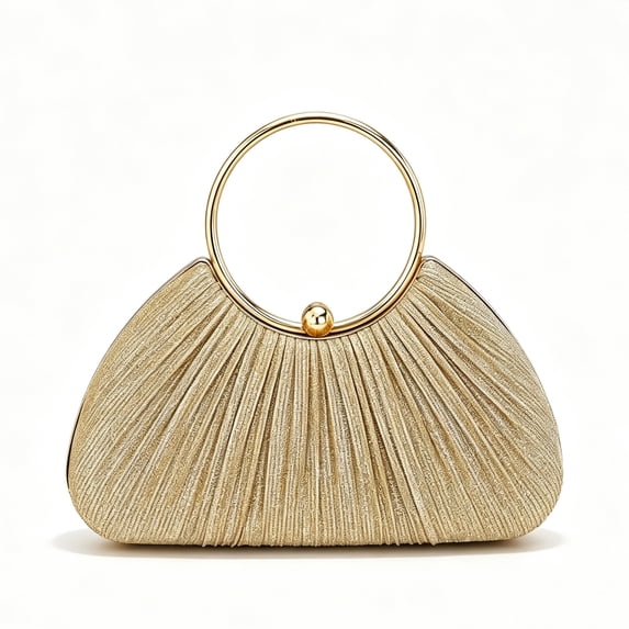 REMANLAND Women's Satin Pleated Fan Shape Evening Clutch Purse, Gold