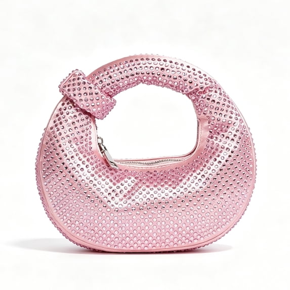 REMANLAND Women's Satin Rhinestone Crescent Evening Handbag, Pink